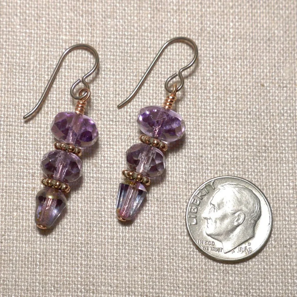 Hand Crafted Handmade Earrings Tanzanite Lavender Czech Glass Dangle Ear… - Picture 3 of 4